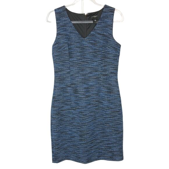 Ann Taylor Blue Tweed Sheath Dress Womens 6P Career RetroGlam Office Minimalist - Picture 1 of 11